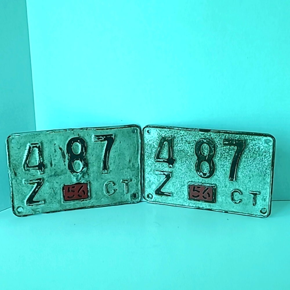 Vintage 1956 Connecticut metal license plates